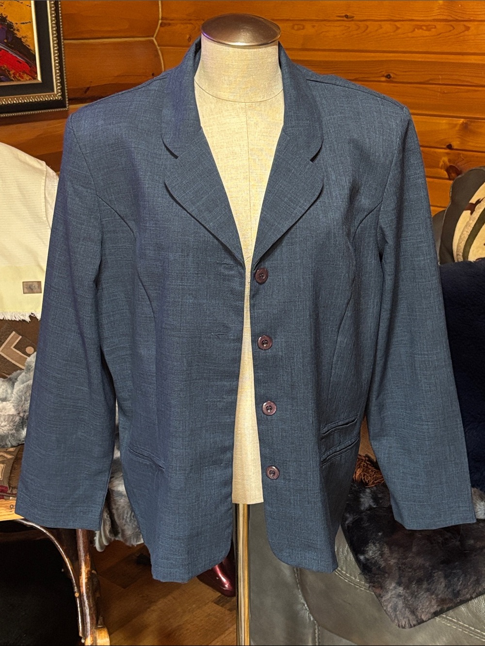 Sag Harbor Vintage Blue Textured Notch-Lapel Blazer